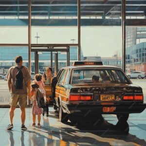 imgi 40 family loading into large taxi vehicle airport terminal2 995578 12516