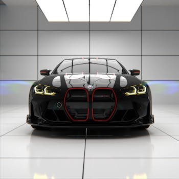 Elegant black sports car showcased in a well-lit studio. Perfect for automotive enthusiasts.